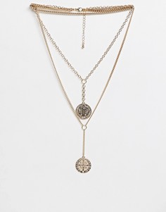 Многорядное ожерелье с подвесками-монетами Missguided - Золотой