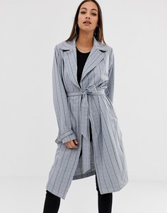 Синий макинтош в клетку с завязкой на талии PrettyLittleThing - Мульти