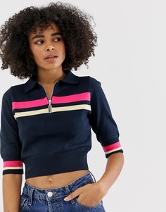 Трикотажный топ-поло в полоску с молнией ASOS DESIGN - Мульти