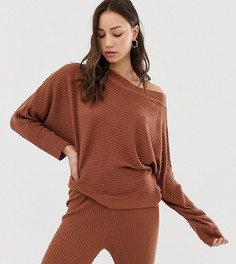 Трикотажный свитшот для дома в рубчик с открытыми плечами ASOS DESIGN Tall - Коричневый