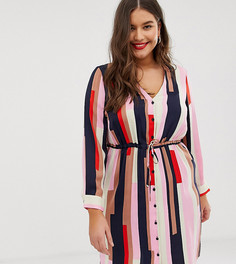 Платье с завязкой на талии и геометрическим принтом Vero Moda Curve - Розовый