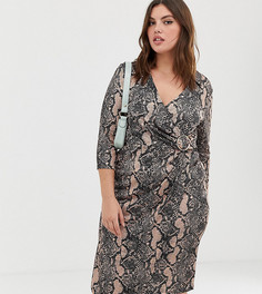 Платье с запахом, пряжкой и змеиным принтом River Island Plus - Мульти