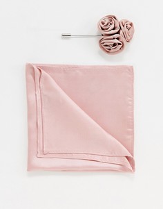 Атласный платок для нагрудного кармана с цветочным принтом и булавка для лацкана Gianni Feraud Wedding - Коричневый