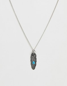 Ожерелье с полудрагоценным камнем и подвеской в виде пера Reclaimed Vintage inspired эксклюзивно для ASOS - Серебряный