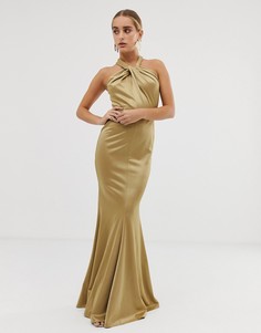 Платье макси с халтером и асимметричной юбкой ASOS DESIGN - Золотой