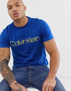 Синяя футболка с круглым вырезом и логотипом Calvin Klein - Синий