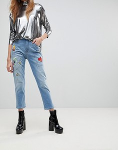 Джинсы бойфренда Love Moschino Birds And The Bees - Синий