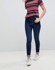 Джинсы скинни с завышенной талией и контрастными строчками Rollas Eastcoast - Синий