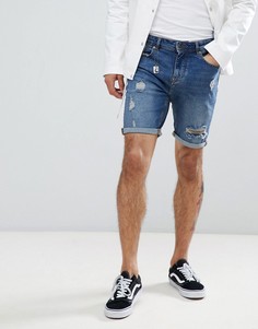 Синие узкие джинсовые шорты с прорехами Pull&Bear - Синий