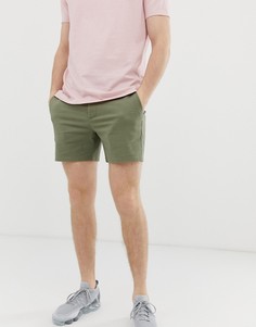 Облегающие шорты чиносы светлого цвета хаки ASOS DESIGN - Зеленый