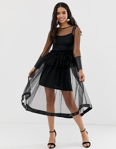 Прозрачное ярусное платье макси с длинными рукавами Amy Lynn - Черный