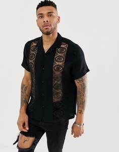 Черная oversize-рубашка с отложным воротником и кружевными вставками ASOS DESIGN - Черный