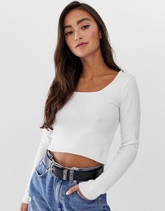 Светло-бежевый короткий джемпер с квадратным вырезом Pull&Bear - Бежевый