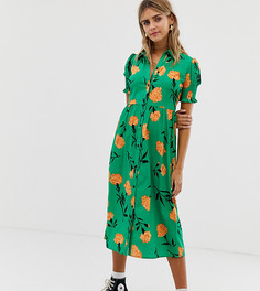 Платье миди с пуговицами и цветочным принтом Wednesdays Girl - Зеленый