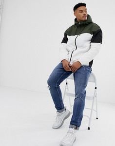Куртка цвета хаки в стиле колор блок с капюшоном Pull&Bear - Зеленый