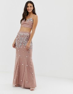Комбинируемая юбка макси цвета шампанского для выпускного с отделкой Dolly & Delicious - Розовый