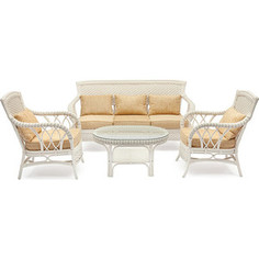 Комплект TetChair Andrea TCH White (диван + 2 кресла + журн. столик со стеклом + подушки)