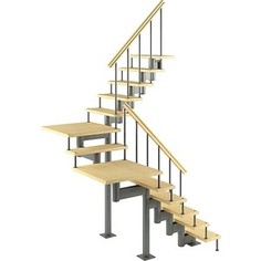 Лестница на металлокаркасе ЛЕСЕНКА Лестница Комфорт, поворот на 180С с площадками, h 3150-3290