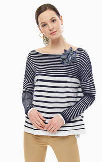 Синий джемпер в полоску с декоративной брошью Liu Jo