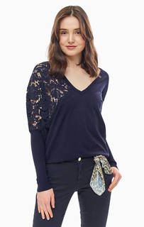 Синий джемпер с полупрозрачной вставкой Liu Jo