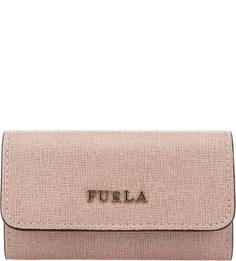 Ключница кораллового цвета из сафьяновой кожи Babylon Furla