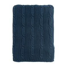 Плед из хлопка с узором косы (tkano) синий 130x180 см.