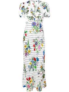 Rixo London длинное платье в горох с цветочным принтом
