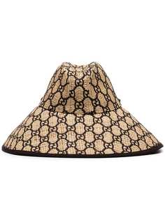 Gucci широкополая шляпа из рафии с монограммами