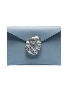 Nathalie Trad Rene shell clasp foldover leather clutch