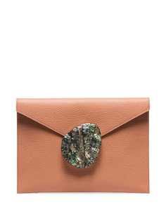 Nathalie Trad coral Rene leather shell clasp clutch