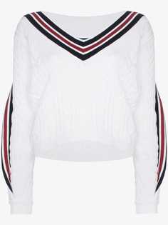 Y / Project V-neck twisted trim cable-knitted jumper