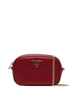 Prada red small leather gold chain belt bag