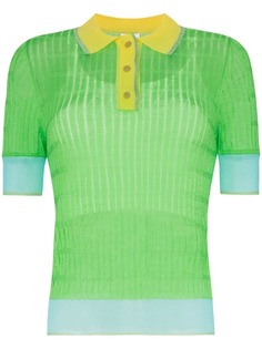 i-am-chen colour block semi-sheer polo shirt