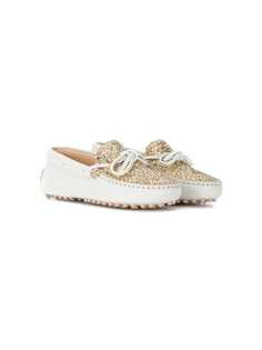 Tods Kids white and gold loafers