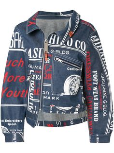 Maison Mihara Yasuhiro асимметричная джинсовая куртка с принтом