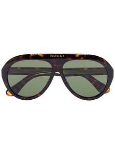 Gucci Eyewear солнцезащитные очки-авиаторы Havana в черепаховой оправе