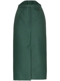 PushBUTTON high-waisted check print cotton blend skirt