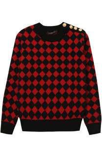 Шерстяной пуловер с принтом и декоративными пуговицами Balmain