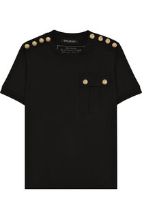 Хлопковая футболка с декоративными пуговицами Balmain