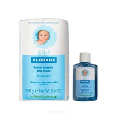 Klorane - Набор Детское сверхпитательное мыло с экстрактом календулы, 250 г + Очищающая мицеллярная вода с Физио экстрактом календулы, 25 мл