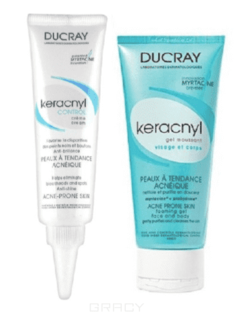Ducray - Программа ухода за проблемной кожей (Крем регулирующий + Гель очищающий) Keracnyl Control, 30 + 40 мл