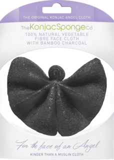 The Konjac Sponge Co - Спонж для лица и тела в виде ангела Angel Cloth Bamboo Charcoal с древесным углем, для чувствительной жирной кожи