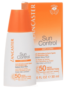Lancaster - Солнцезащитный флюид Сияющий загар для лица против морщин и пигментных пятен для чувствительной к солнечному воздействию кожи SPF50 Sun Control, 30 мл