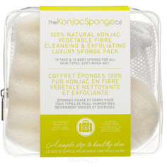 The Konjac Sponge Co - Дорожный набор спонжей в косметичке-сеточке Travel/Gift Sponge Bag Duo Pack 100% Pure