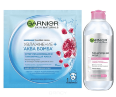 Garnier - Набор тканевая маска увлажнение Аква Бомба + Мицеллярная вода для сухой и чувствительной кожи, 125 мл
