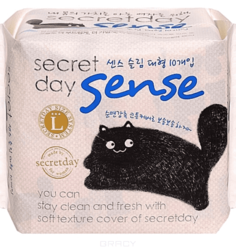 Secret Day - Прокладки женские Ультратонкие дышащие органические Sense Large 28 см, 10 шт