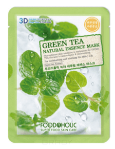 FoodaHolic - Тканевая 3D маска с экстрактом зеленого чая Green Tea Natural Essence Mask, 23 мл