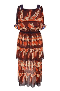 Шелковое платье макси с какаду Fendi