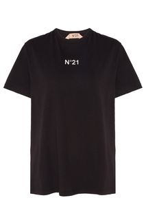 Свободная черная футболка с логотипом No21