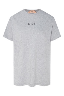 Свободная серая футболка с логотипом No21
